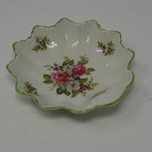 Vintage Old Foley Harmony Rose Green Pink Floral Trinket Dish James Kent EUC